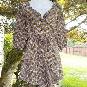 O'neil Mustard and Navy 3/4 Sleeve Dress